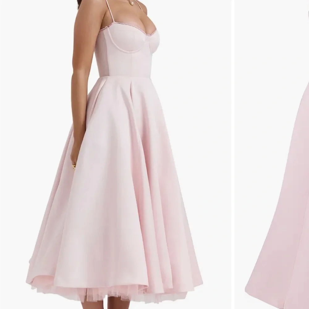 House of cb Mademoiselle Bustier Stretch Satin Midi Dress pink salt, SMALL - Picture 3 of 9